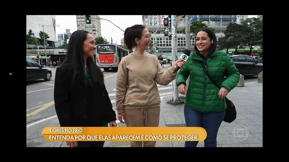 Dra. Laura Proença no programa Encontro, da Rede Globo, falando sobre dores no frio